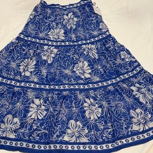 Floral Blue and White Tiered Maxi Skirt S NWT